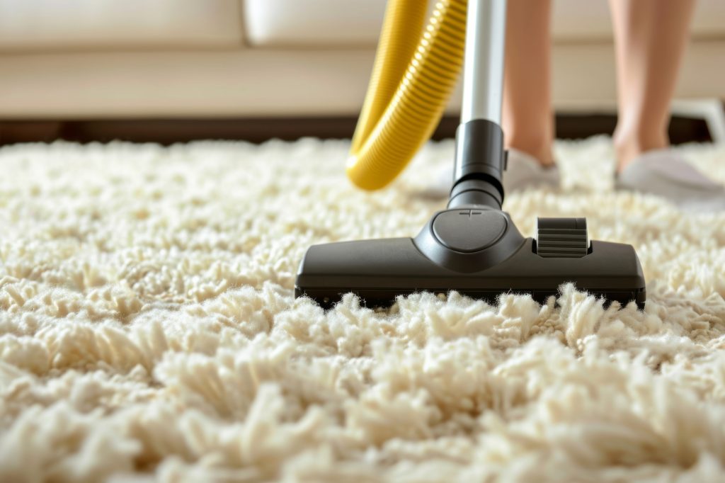 Close up one person cleaning the living room vacuum cleaner carpet housekeeping home flooring rug